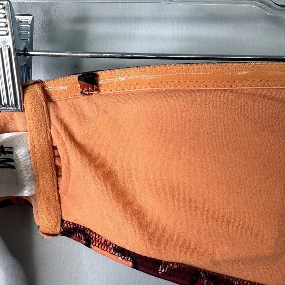 H&M Lotus Flower Bandeau Bikini Top with Removable Strap Burgundy Gold Size 2 - Picture 10 of 11